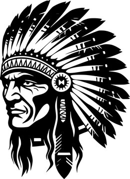Indian Chief - Black and White Isolated Icon - Vector illustration © CreativeOasis