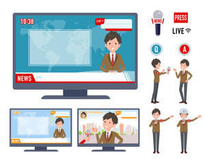 ニュース番組に出演するブレザー男子学生のセット