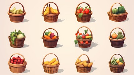 Wicker baskets, grocery wood Picnic baskets for lunch or dinner.Character Design Concept Art Book Illustration Video Game Digital Painting. CG Artwork Background. Generative AI.
