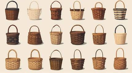 Wicker baskets, grocery wood Picnic baskets for lunch or dinner.Character Design Concept Art Book Illustration Video Game Digital Painting. CG Artwork Background. Generative AI.
