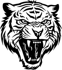 Tiger - Black and White Isolated Icon - Vector illustration