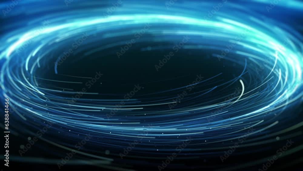 Poster kinetic concentric circles spinning/ 4k animation of abstract dynamic speed spinning particles light