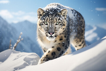 Obraz premium A snow leopard in the mountains