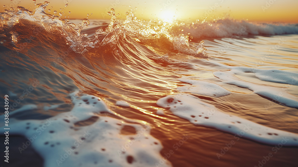 Poster sunset over waves crashing on water