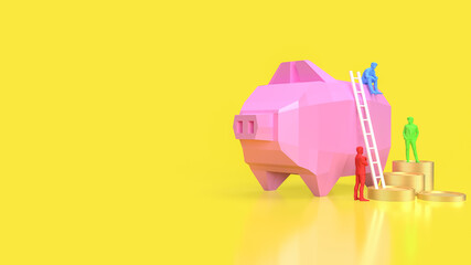 The piggy bank and gold coin for savings concept 3d rendering