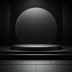 Stage, podium, empty pedestal for displaying objects and advertising goods, pink, black, round, square, glow