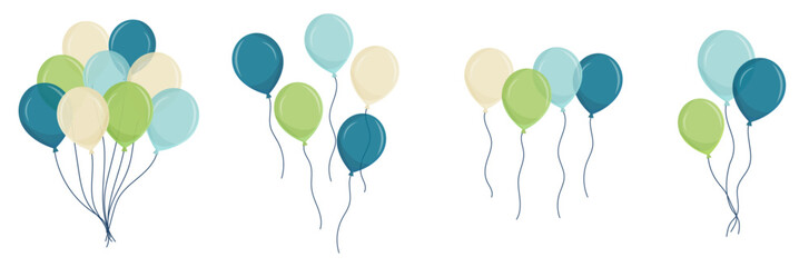 Ballons - Éléments vectoriels colorés éditables pour la fête et les célébrations diverses - Différentes compositions festives pour une fête d'enfant, un anniversaire ou un événement particulier  - obrazy, fototapety, plakaty