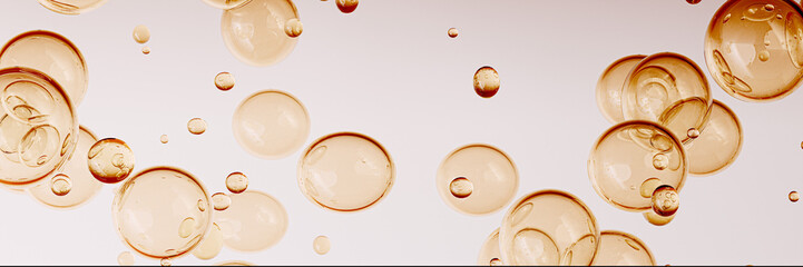 Yellow oil Bubbles abstract pattern for liquid product presentation. 3d rendering
