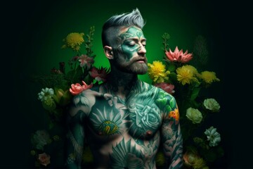 Green man tattoo. Generate Ai