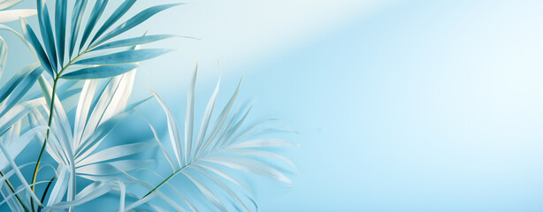 palm leaves on a blue background with empty space to insert, legal AI