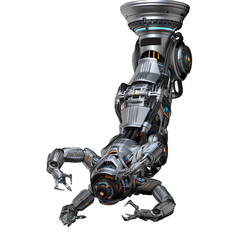 Sci-Fi robotic arm or detailed futuristic claw. Gripper manipulator or industrial assembly robot. 3d rendering isolated on transparent background