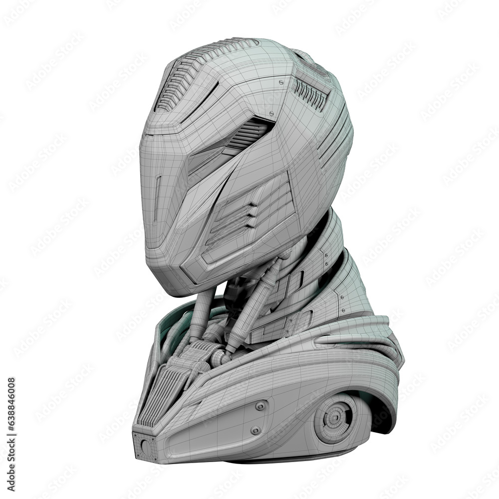 Poster futuristic robot head or detailed cyber alien. side view isolated on transparent background. 3d rend