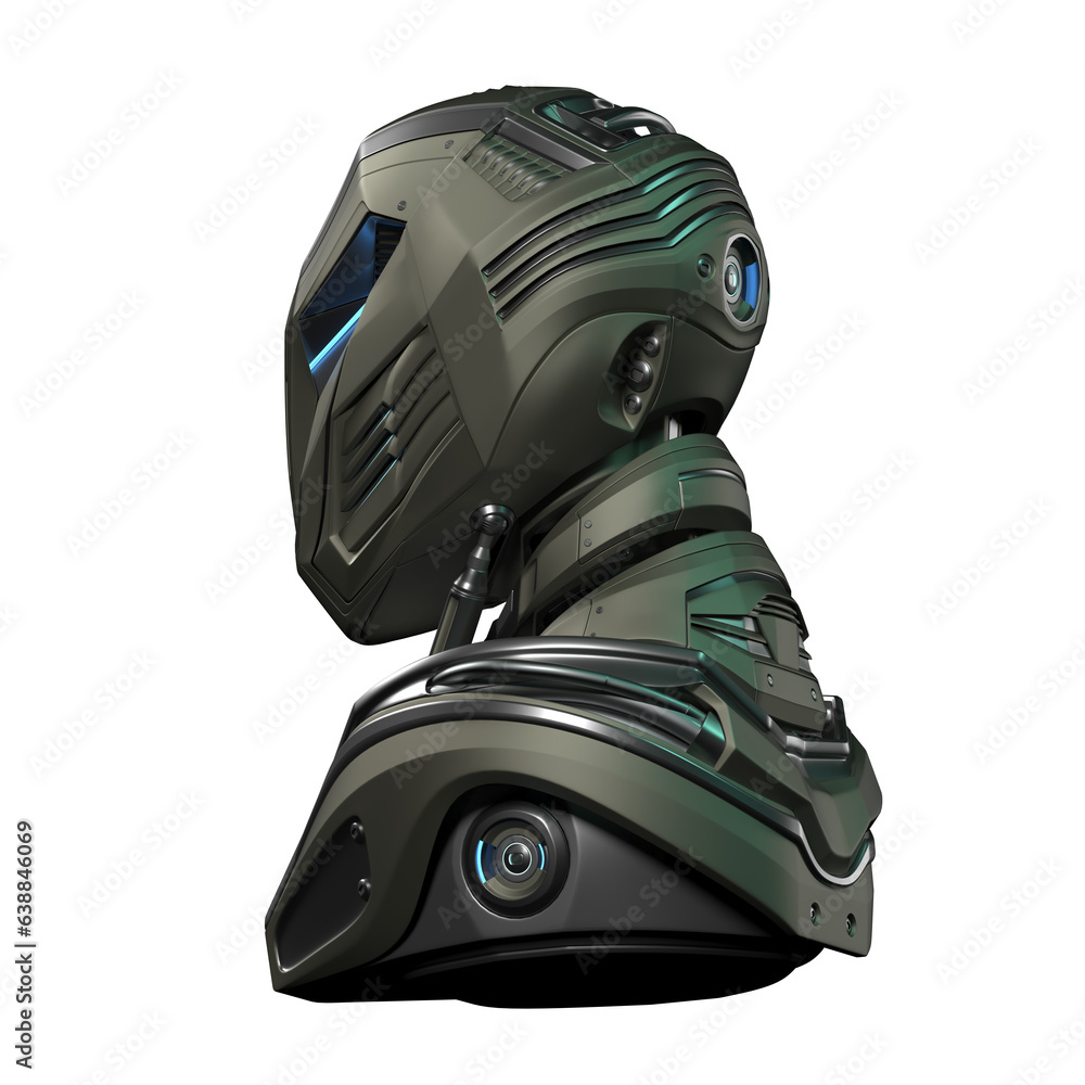 Poster futuristic robot head or detailed cyber alien. back side view isolated on transparent background. 3d