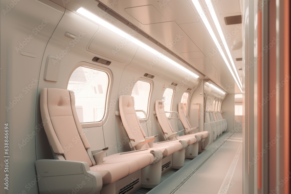 Poster a row of empty seats on a train. digital image.