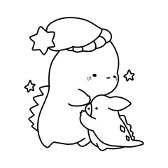 Little cute kawaii dragon coloring page for kids winter new year dragon.