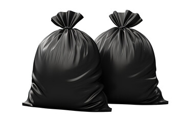 two black garbage bags isolated on white - obrazy, fototapety, plakaty