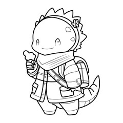 Little cute kawaii dragon coloring page for kids winter new year dragon.