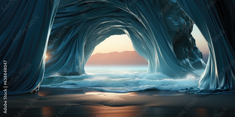 Aufkleber a view of the ocean from inside a cave. digital image.
