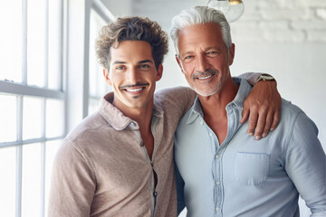 Handsome gay homosexual couple portrait. Two smiling happy men