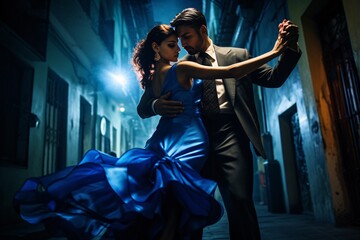 fast-paced twists and turns of an Argentine Tango. The dancers, bathed in a dramatic hue of blue,...