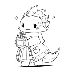 Little cute kawaii dragon coloring page for kids winter new year dragon.