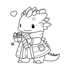 Little cute kawaii dragon coloring page for kids winter new year dragon.