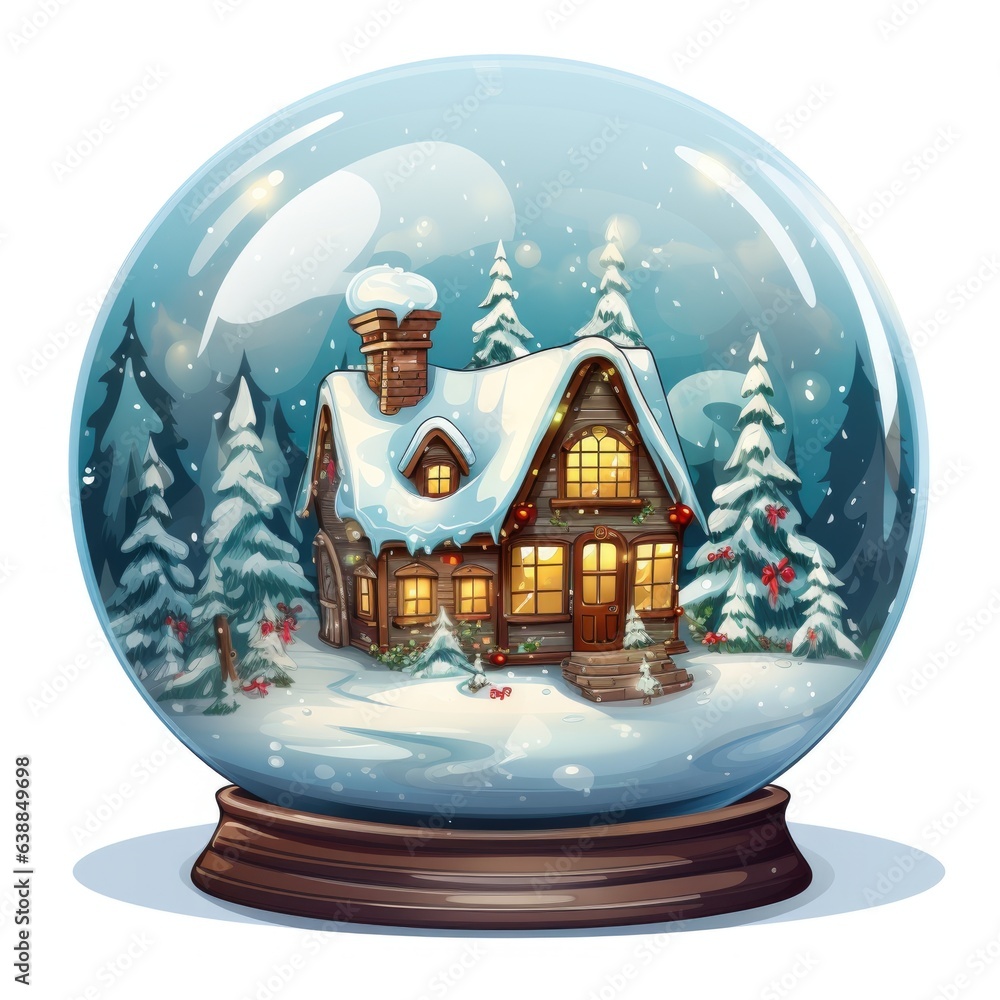 Poster a snow globe with a house inside of it. digital image.