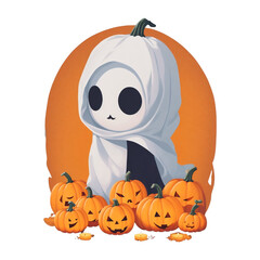 ghost with jack-o'-lantern kawaii graphic for t shirt