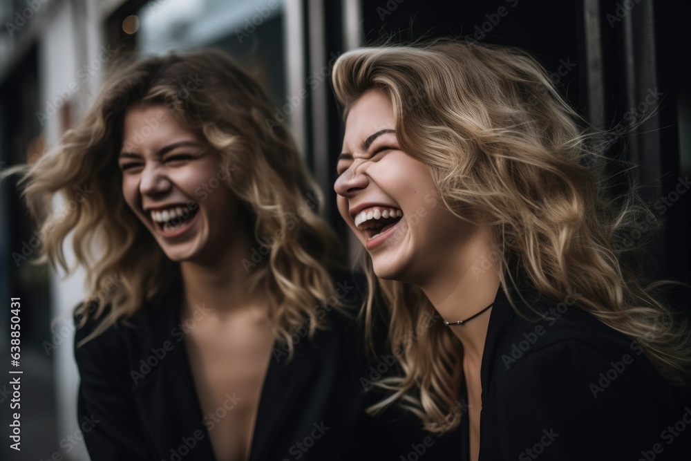 Canvas Prints portrait of two friends sharing a laugh while going out on the town