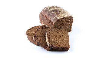 Rye bread slices isolated on white background