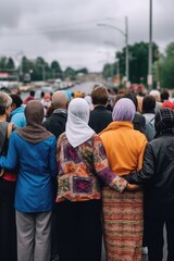 Fototapeta premium rearview shot of a group of people standing in solidarity outside