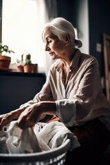 shot of a mature woman doing laundry at home