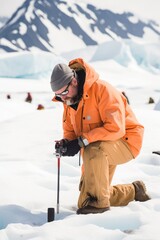 cropped shot of a scientist taking samples from a glacier