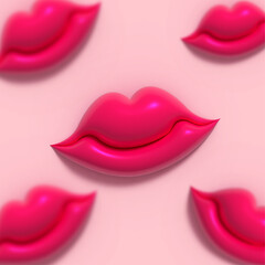 3D realistic glossy pink lips 