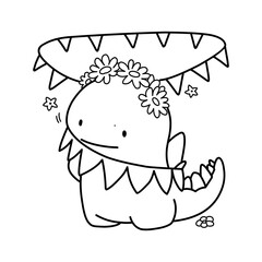 Little cute kawaii dragon coloring page for kids winter new year dragon.