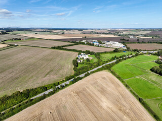 an aerial view of rolling countryside in Dorset