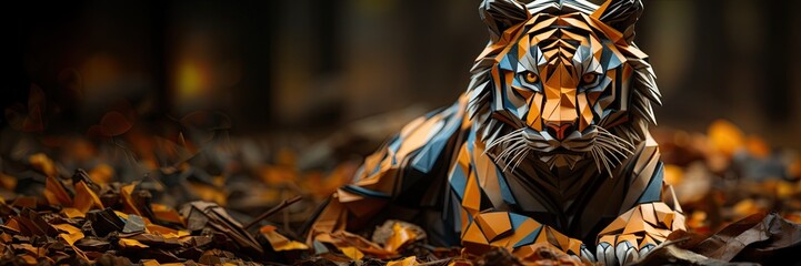 The Paper Predator - A Realistic Tiger Crafted Through the Timeless Techniques of Origami - Stripes and Stealth in Every Fold - Paper Origami Tiger Background created with Generative AI Technology