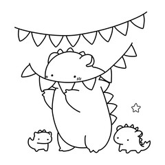 Little cute kawaii dragon coloring page for kids winter new year dragon.