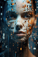 A visionary concept where a face is digitally created. Concept of Artificial Intelligence.