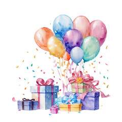 Watercolor Birthday Party Clipart, Graphics, PNG Transparent Background 