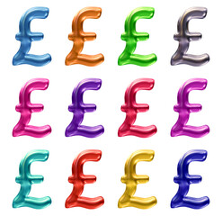 Set of British pound sterling sign currency money icon in 3d rendering isolated on transparent background for commercial, business, finance and investment concept.