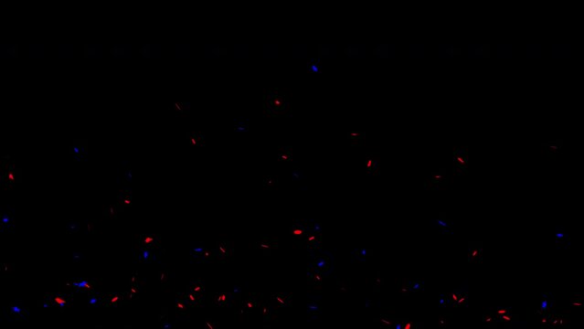3D animation of exploding confetti Red & Blue Explosion on Black