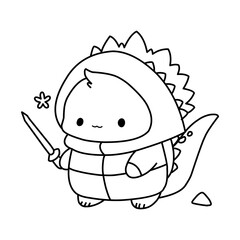 Little cute kawaii dragon coloring page for kids winter new year dragon.