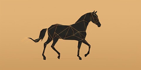 Mane Moments Mended in Gold - A Horse's Poise Presented through Minimalistic Kintsugi Wallpaper - Celebrating Scars that Shine - Horse Kintsugi Backdrop created with Generative AI Technology