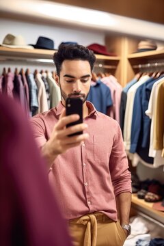 cropped shot of a man taking pictures with his smartphone in a clothing boutique