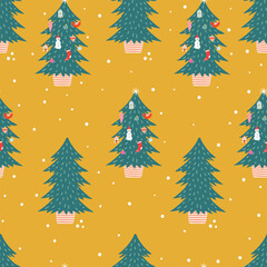 Minimalists scandinavian style christmas tree seamless pattern background.  Xmax tree illustration for holiday themed products. 
