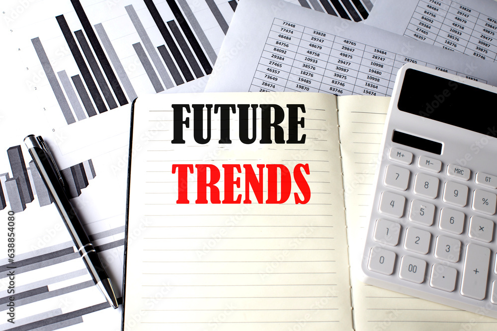 Aufkleber future trends text written on a notebook on chart and diagram