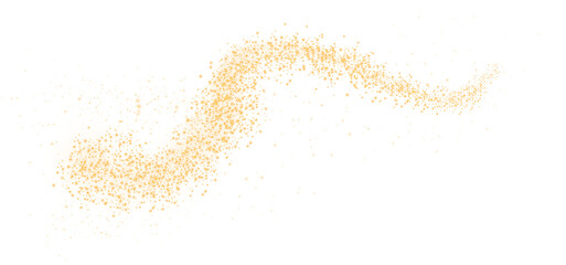 Golden scattering of small particles of sugar crystals, flying salt, top view of baking flour. Golden powder, powdered sugar explosion isolated on transparent background. PNG.