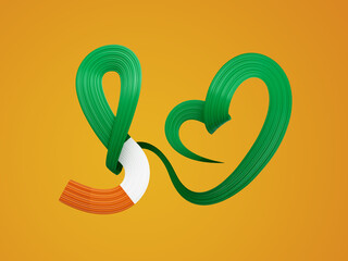 3d Flag Of Ivory Coast Heart Shaped Wavy Awareness Ribbon flag On Orange Background 3d Illustration