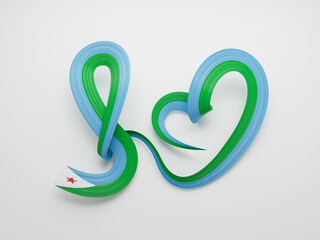 Obraz premium 3d Flag Of Djibouti Heart Shaped Shiny Wavy Awareness Ribbon flag White Background 3d Illustration